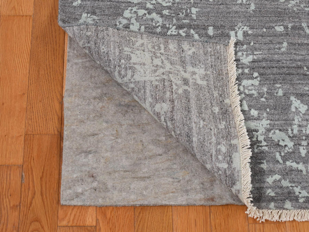 9'10" x 13'10" New Hand Knotted Green Wool & Silk Rectangle Oriental Rug - MOA10280786