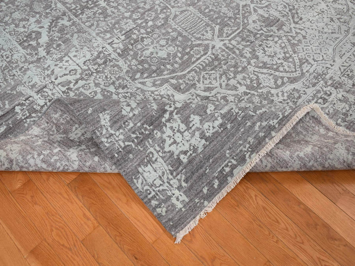 9'10" x 13'10" New Hand Knotted Green Wool & Silk Rectangle Oriental Rug - MOA10280786