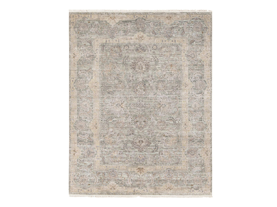 7'10" x 10'2" New Hand Knotted Green Silk Rectangle Oriental Rug - MOA10280788