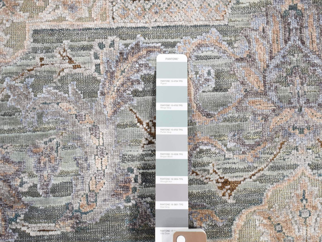 7'10" x 10'2" New Hand Knotted Green Silk Rectangle Oriental Rug - MOA10280788