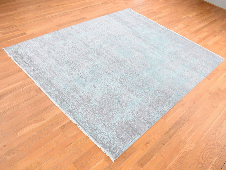 8'0" x 10'0" New Hand Knotted Green Wool & Silk Rectangle Oriental Rug - MOA10280789
