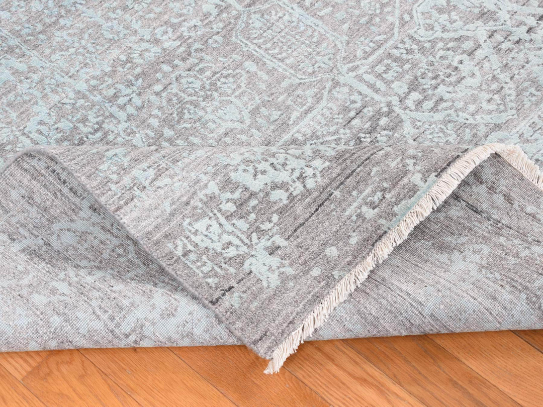 8'0" x 10'0" New Hand Knotted Green Wool & Silk Rectangle Oriental Rug - MOA10280789