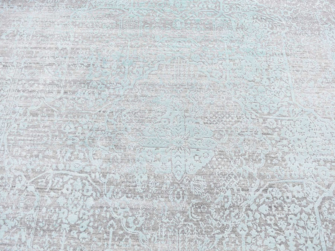 8'0" x 10'0" New Hand Knotted Green Wool & Silk Rectangle Oriental Rug - MOA10280789