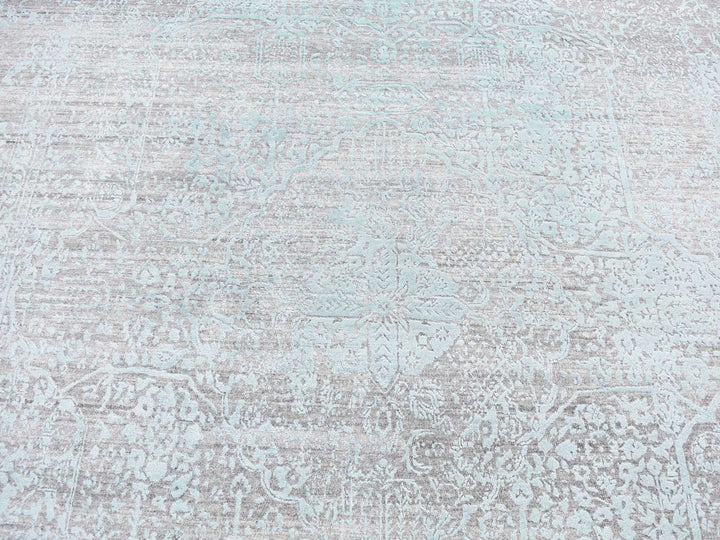 8'0" x 10'0" New Hand Knotted Green Wool & Silk Rectangle Oriental Rug - MOA10280789