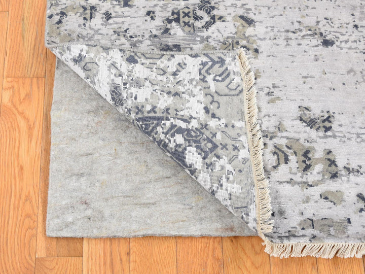 8'0" x 9'10" New Hand Knotted Grey Wool & Silk Rectangle Oriental Rug - MOA10280792