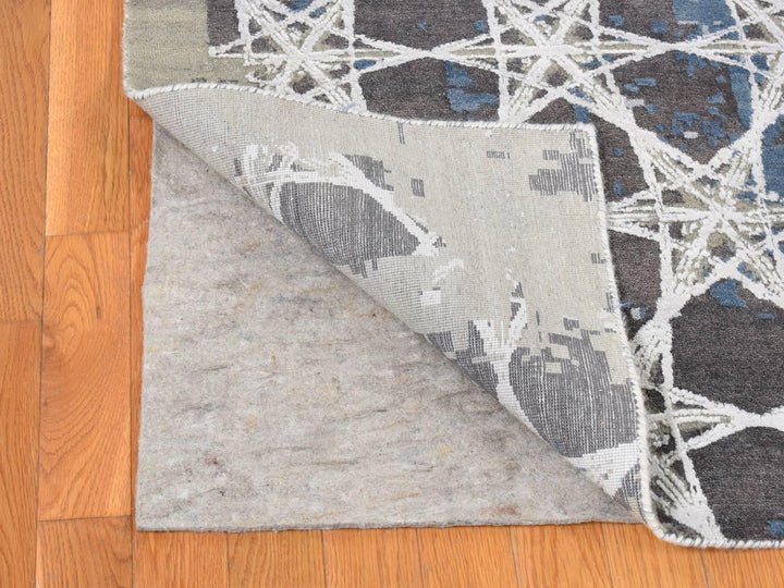 10'0" x 14'1" New Hand Knotted Grey Wool & Silk Rectangle Oriental Rug - MOA10280793