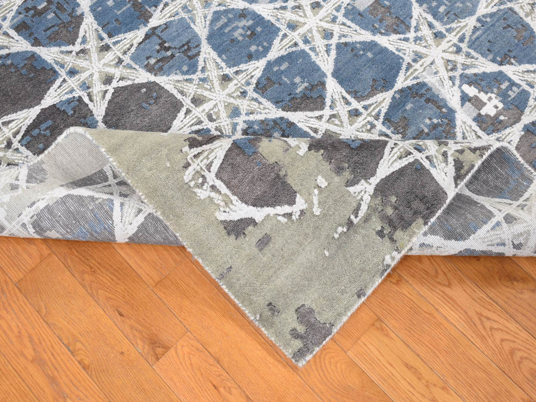 10'0" x 14'1" New Hand Knotted Grey Wool & Silk Rectangle Oriental Rug - MOA10280793
