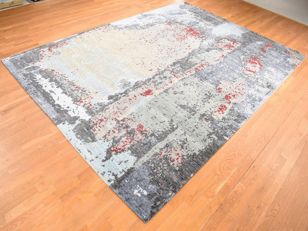 10'0" x 14'2" New Hand Knotted Grey Wool Rectangle Oriental Rug - MOA10280794