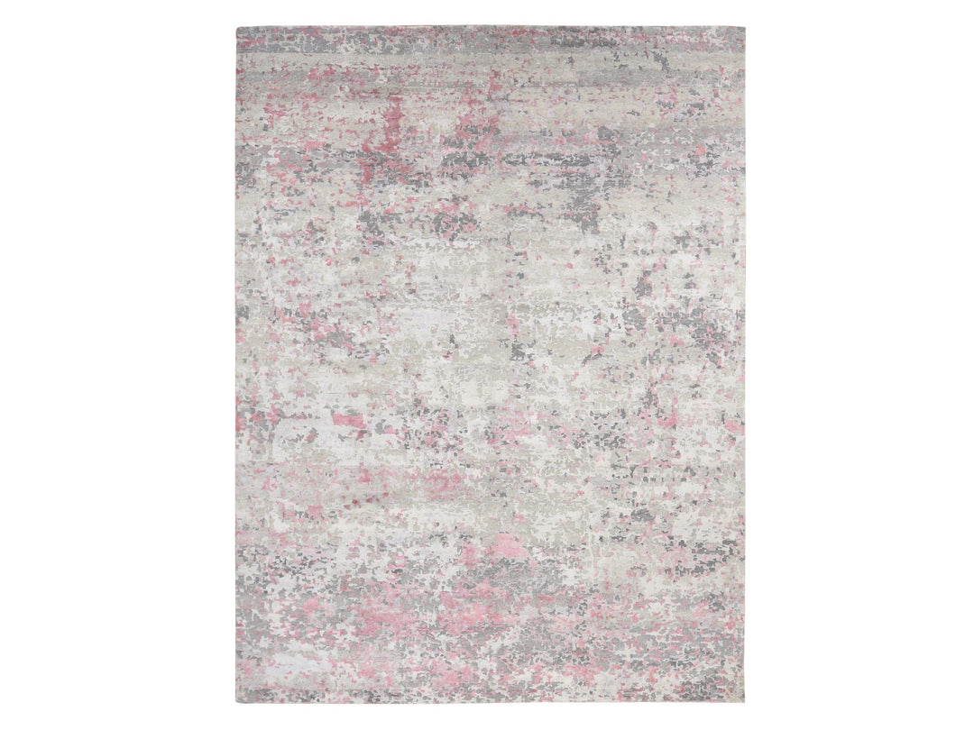 10'0" x 13'9" New Hand Knotted Pink Wool & Silk Rectangle Oriental Rug - MOA10280795