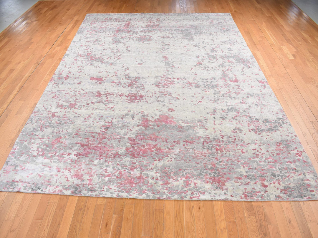 10'0" x 13'9" New Hand Knotted Pink Wool & Silk Rectangle Oriental Rug - MOA10280795