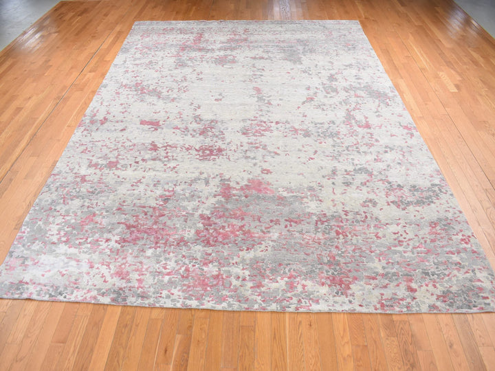 10'0" x 13'9" New Hand Knotted Pink Wool & Silk Rectangle Oriental Rug - MOA10280795