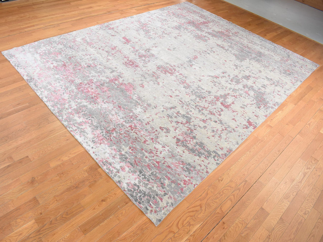 10'0" x 13'9" New Hand Knotted Pink Wool & Silk Rectangle Oriental Rug - MOA10280795
