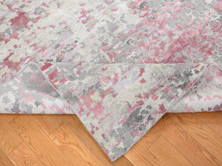 10'0" x 13'9" New Hand Knotted Pink Wool & Silk Rectangle Oriental Rug - MOA10280795