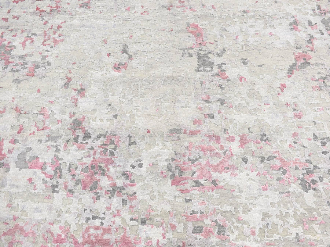 10'0" x 13'9" New Hand Knotted Pink Wool & Silk Rectangle Oriental Rug - MOA10280795