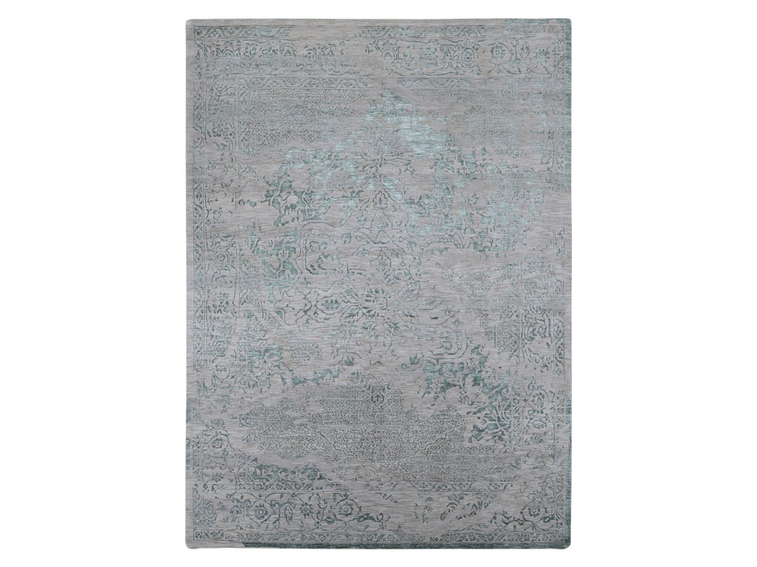 8'10" x 12'0" New Hand Knotted Green Wool & Silk Rectangle Oriental Rug - MOA10280798