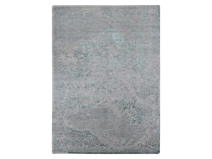 8'10" x 12'0" New Hand Knotted Green Wool & Silk Rectangle Oriental Rug - MOA10280798