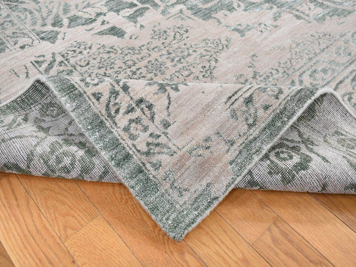 8'10" x 12'0" New Hand Knotted Green Wool & Silk Rectangle Oriental Rug - MOA10280798