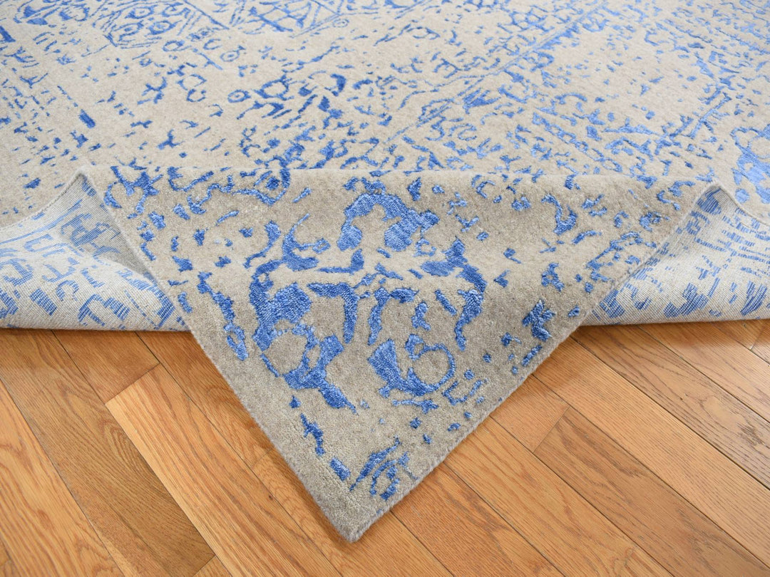 8'9" x 12'0" New Hand Loomed Blue Wool & Art Silk Rectangle Oriental Rug - MOA10280800