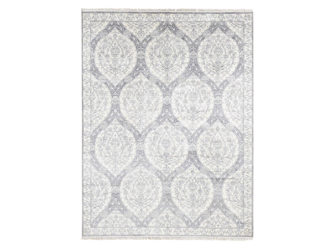 9'0" x 12'0" New Hand Knotted Ivory Cotton Rectangle Oriental Rug - MOA10280803