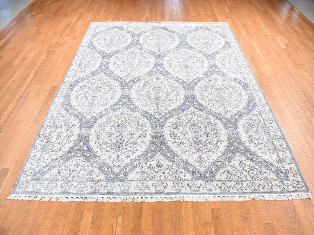 9'0" x 12'0" New Hand Knotted Ivory Cotton Rectangle Oriental Rug - MOA10280803
