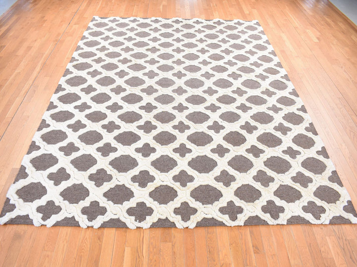 9'3" x 11'7" New Hand Knotted Ivory Wool Rectangle Oriental Rug - MOA10280807