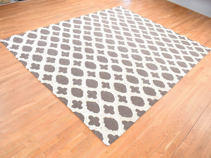 9'3" x 11'7" New Hand Knotted Ivory Wool Rectangle Oriental Rug - MOA10280807