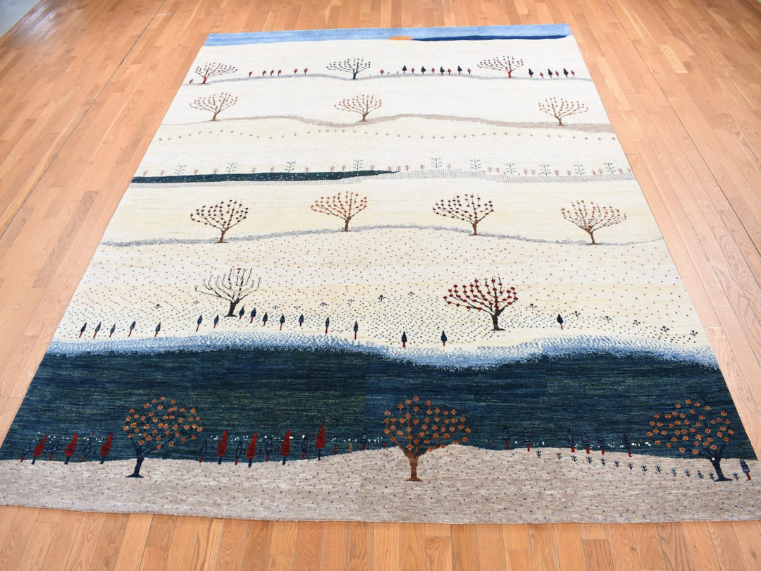 9'0" x 12'0" New Hand Knotted Ivory Wool Rectangle Oriental Rug - MOA10280814