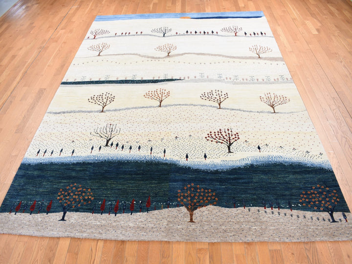 9'0" x 12'0" New Hand Knotted Ivory Wool Rectangle Oriental Rug - MOA10280814