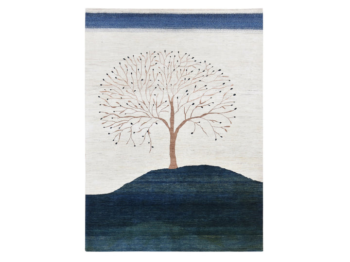 8'7" x 12'0" New Hand Knotted Ivory Wool Rectangle Oriental Rug - MOA10280817