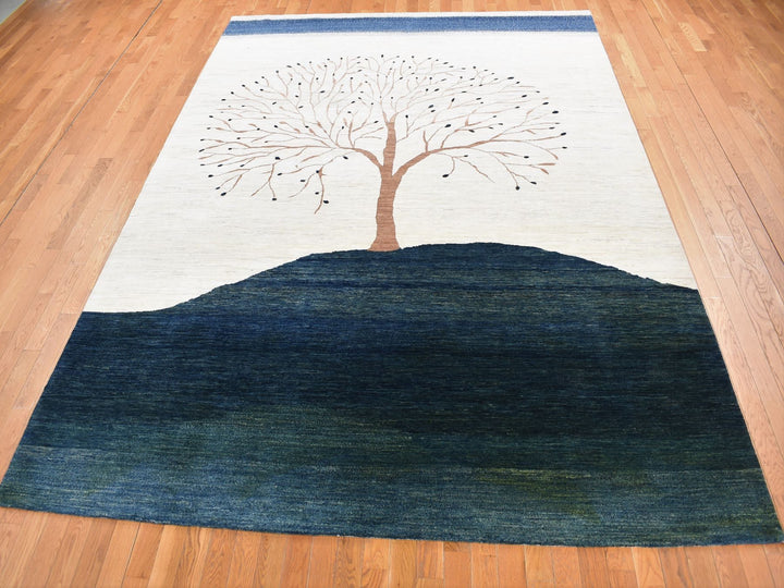 8'7" x 12'0" New Hand Knotted Ivory Wool Rectangle Oriental Rug - MOA10280817