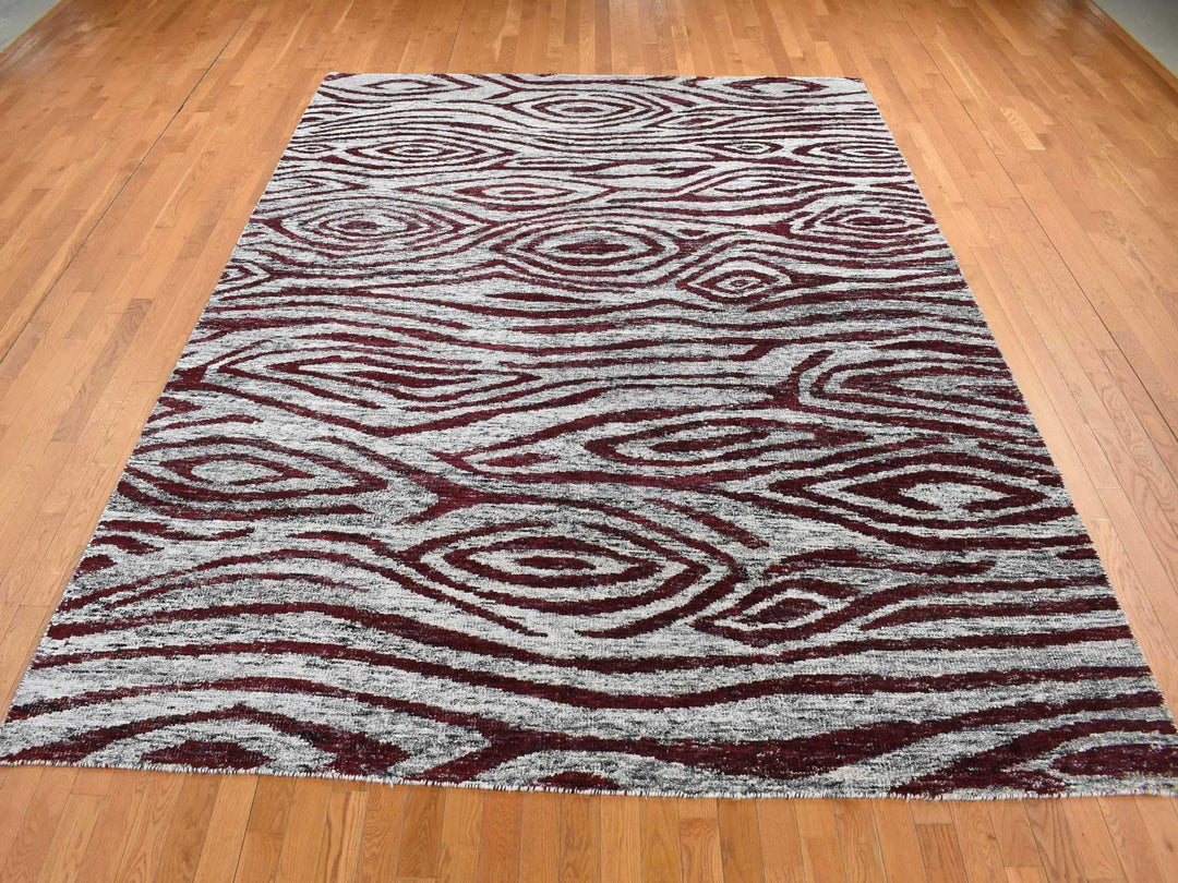 8'10" x 11'9" New Hand Knotted Red Sari Silk Rectangle Oriental Rug - MOA10280821