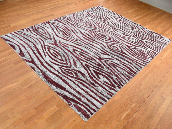8'10" x 11'9" New Hand Knotted Red Sari Silk Rectangle Oriental Rug - MOA10280821