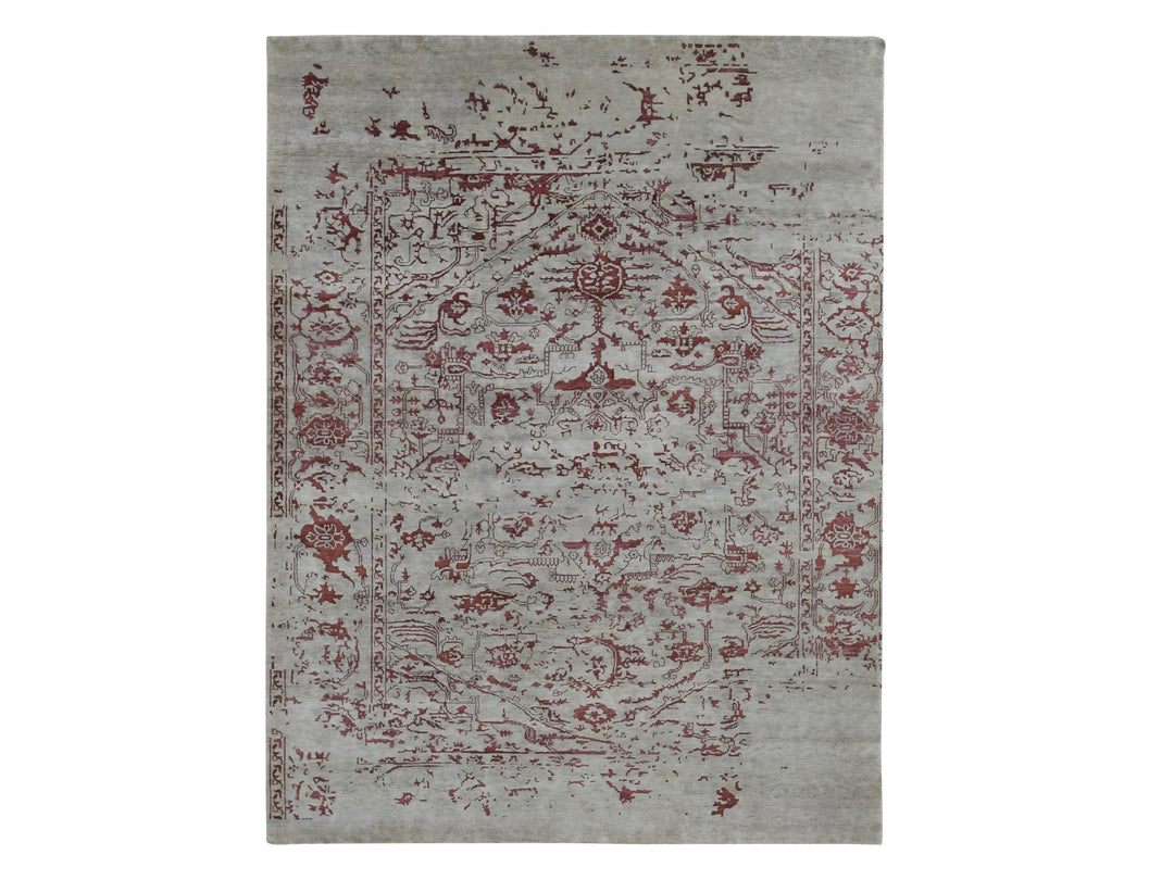 9'0" x 11'9" New Hand Knotted Beige Wool & Silk Rectangle Oriental Rug - MOA10280822
