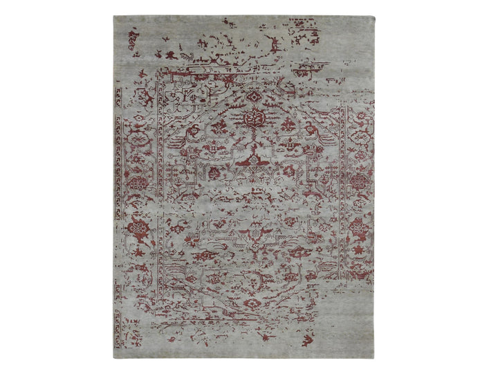 9'0" x 11'9" New Hand Knotted Beige Wool & Silk Rectangle Oriental Rug - MOA10280822