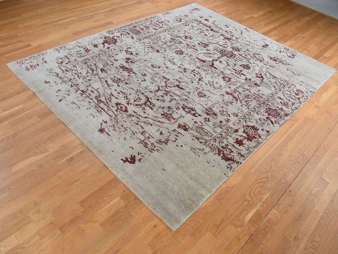 9'0" x 11'9" New Hand Knotted Beige Wool & Silk Rectangle Oriental Rug - MOA10280822