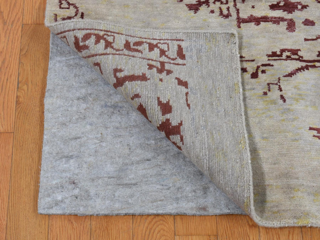 9'0" x 11'9" New Hand Knotted Beige Wool & Silk Rectangle Oriental Rug - MOA10280822
