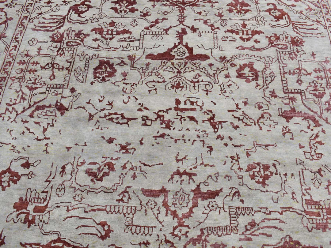 9'0" x 11'9" New Hand Knotted Beige Wool & Silk Rectangle Oriental Rug - MOA10280822