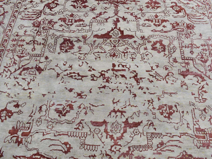 9'0" x 11'9" New Hand Knotted Beige Wool & Silk Rectangle Oriental Rug - MOA10280822