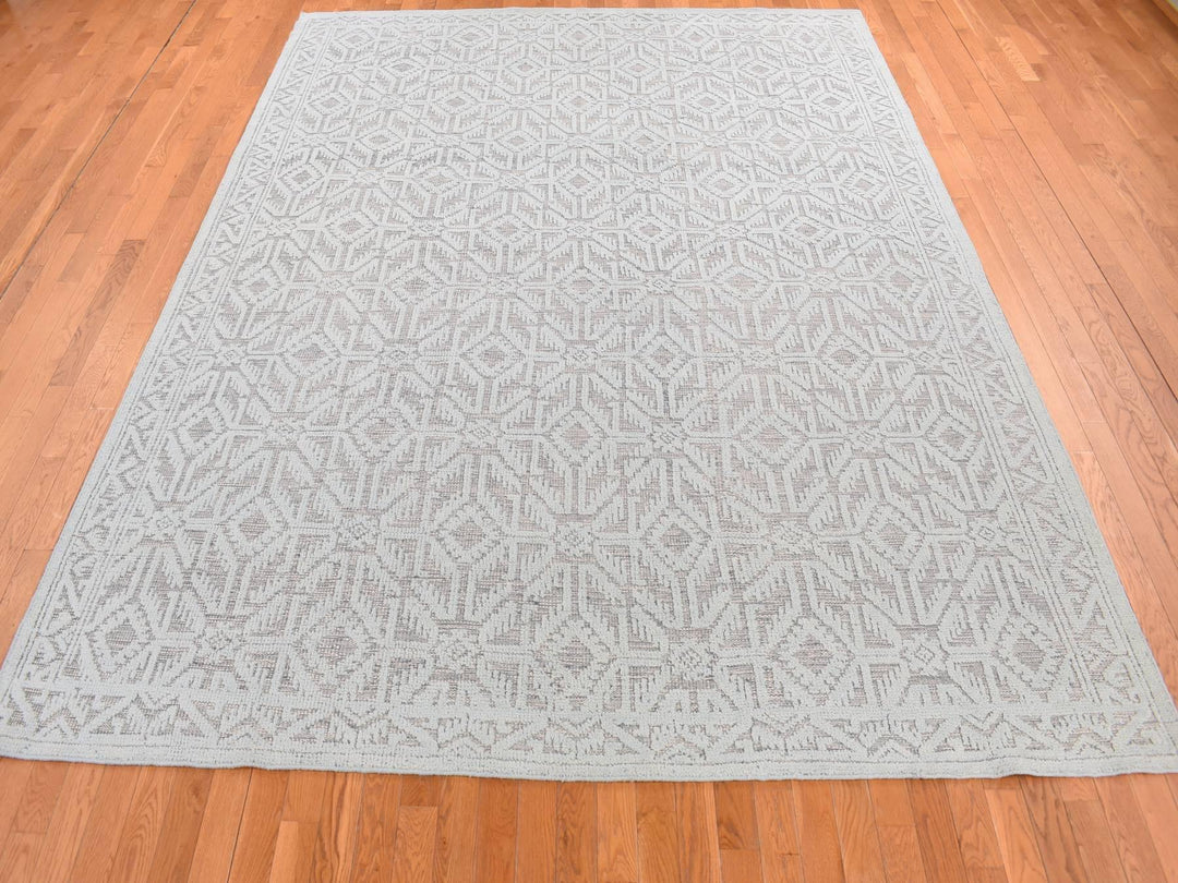 9'0" x 12'0" New Hand Knotted Blue Wool Rectangle Oriental Rug - MOA10280823