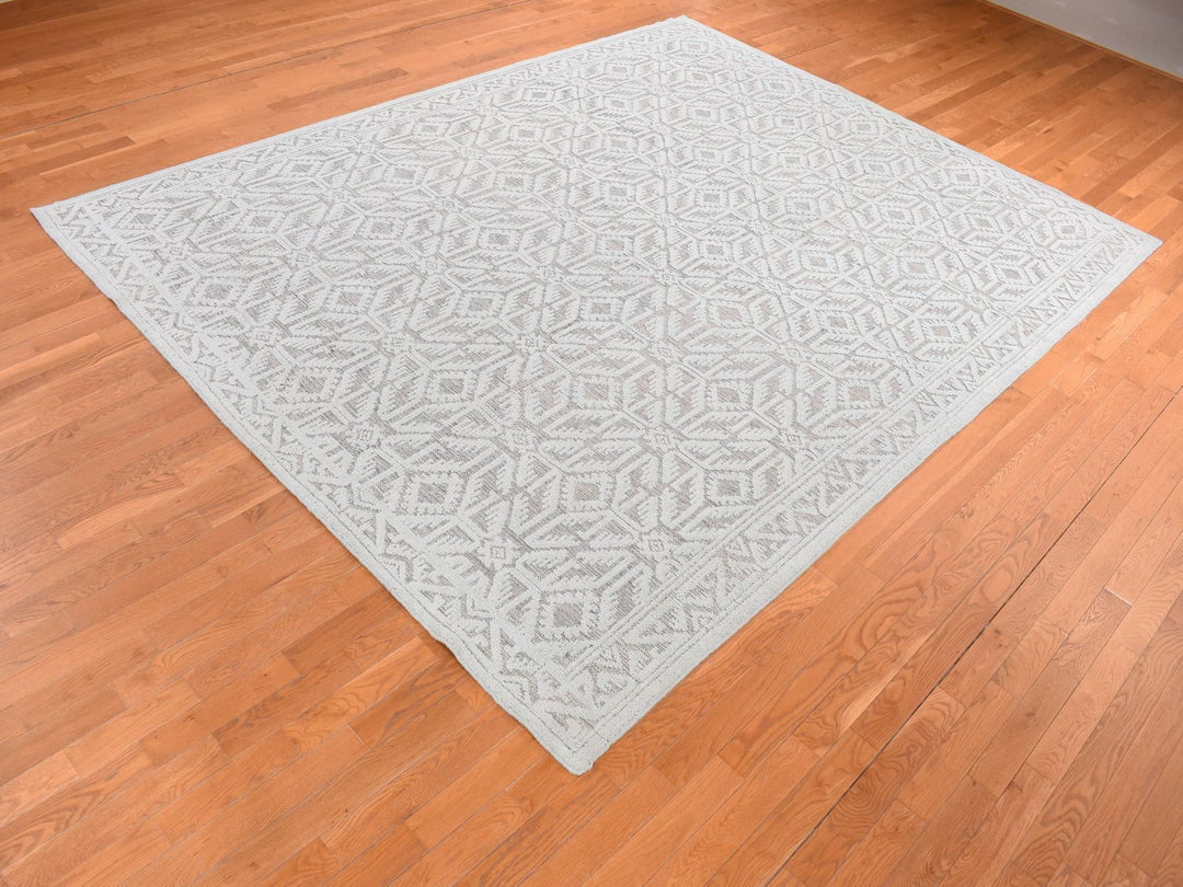9'0" x 12'0" New Hand Knotted Blue Wool Rectangle Oriental Rug - MOA10280823