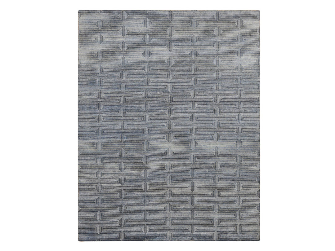 8'0" x 10'0" New Hand Knotted Blue Wool & Silk Rectangle Oriental Rug - MOA10280827
