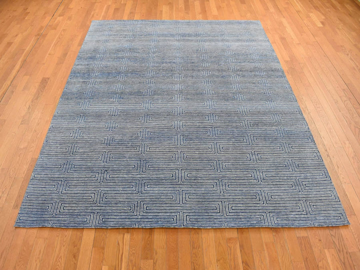 8'0" x 10'0" New Hand Knotted Blue Wool & Silk Rectangle Oriental Rug - MOA10280827
