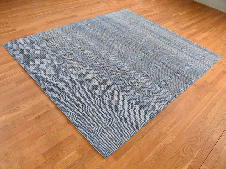 8'0" x 10'0" New Hand Knotted Blue Wool & Silk Rectangle Oriental Rug - MOA10280827