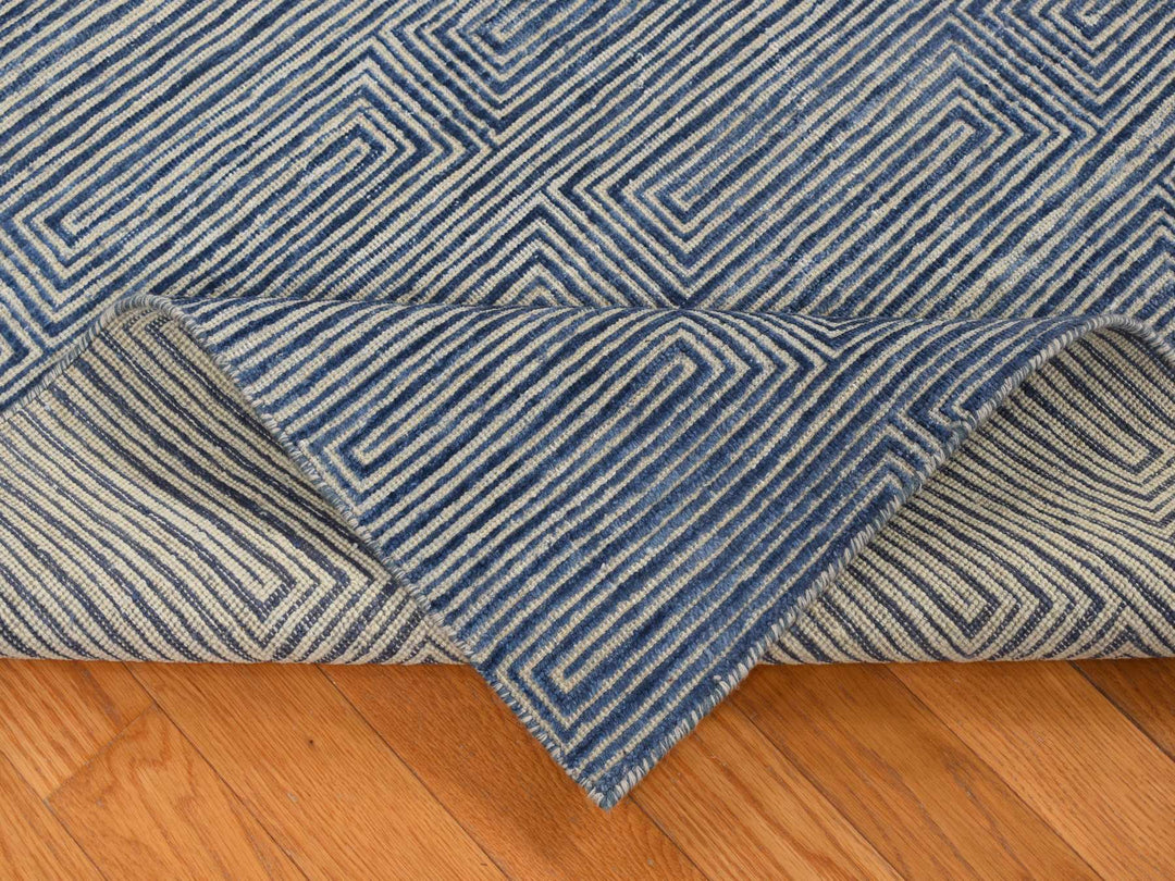 8'0" x 10'0" New Hand Knotted Blue Wool & Silk Rectangle Oriental Rug - MOA10280827