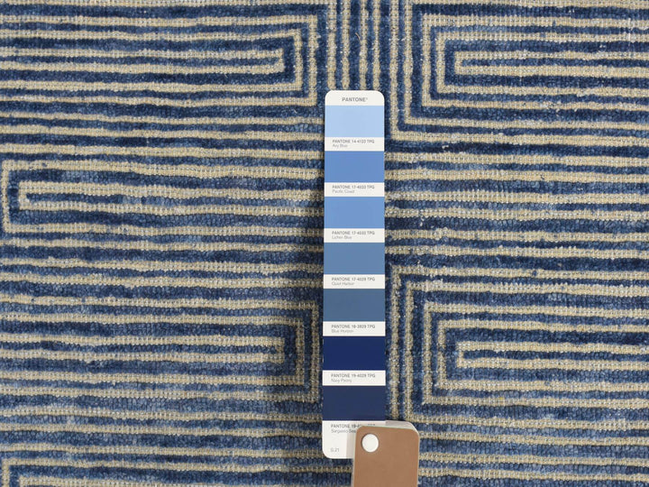 8'0" x 10'0" New Hand Knotted Blue Wool & Silk Rectangle Oriental Rug - MOA10280827