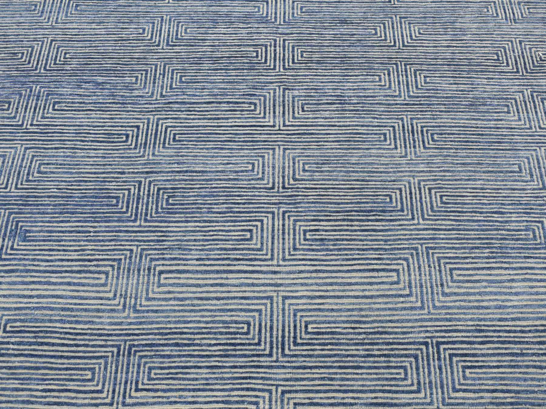 8'0" x 10'0" New Hand Knotted Blue Wool & Silk Rectangle Oriental Rug - MOA10280827