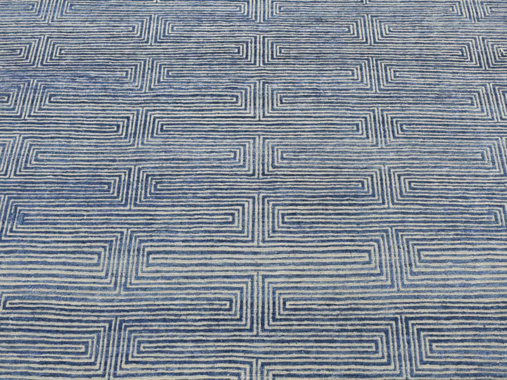 8'0" x 10'0" New Hand Knotted Blue Wool & Silk Rectangle Oriental Rug - MOA10280827