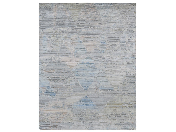 8'0" x 10'6" New Hand Knotted Ivory Wool & Pure Silk Rectangle Oriental Rug - MOA10280830