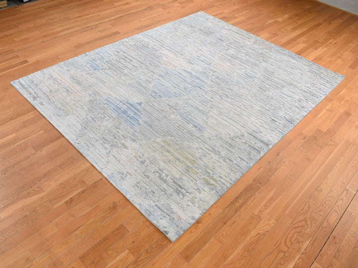 8'0" x 10'6" New Hand Knotted Ivory Wool & Pure Silk Rectangle Oriental Rug - MOA10280830