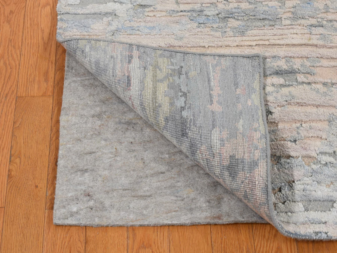 8'0" x 10'6" New Hand Knotted Ivory Wool & Pure Silk Rectangle Oriental Rug - MOA10280830